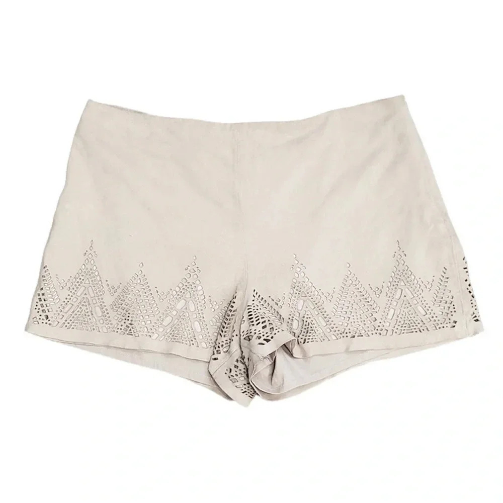 Parker Beige Sueded Laser Cut Shorts 4